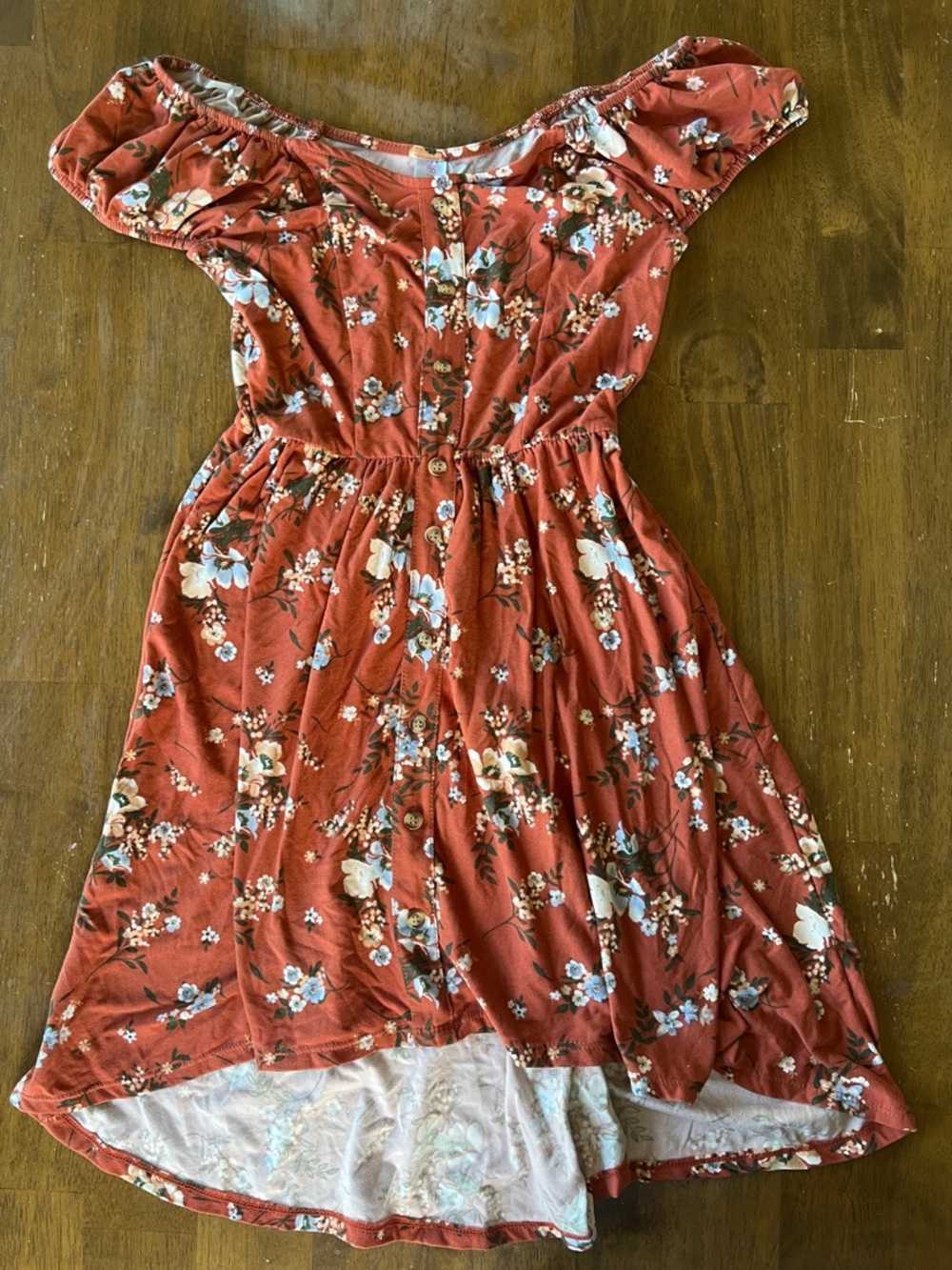No Boundaries Rust Floral Off-Shoulder Button Dress